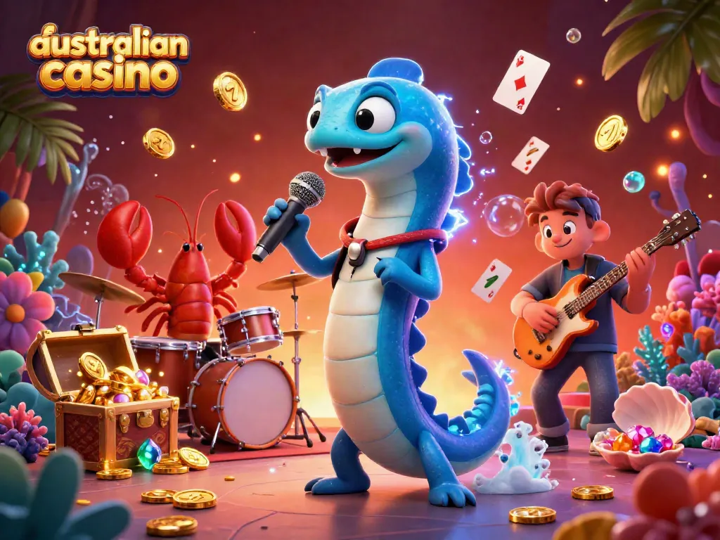 Experience the excitement of an australian casino underwater with a DJ electric eel, lobster drummer, and seahorse guitarist.