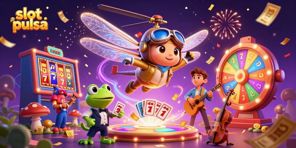 Experience thrilling gameplay with slot pulsa in a lively casino scene featuring unique characters and elements.
