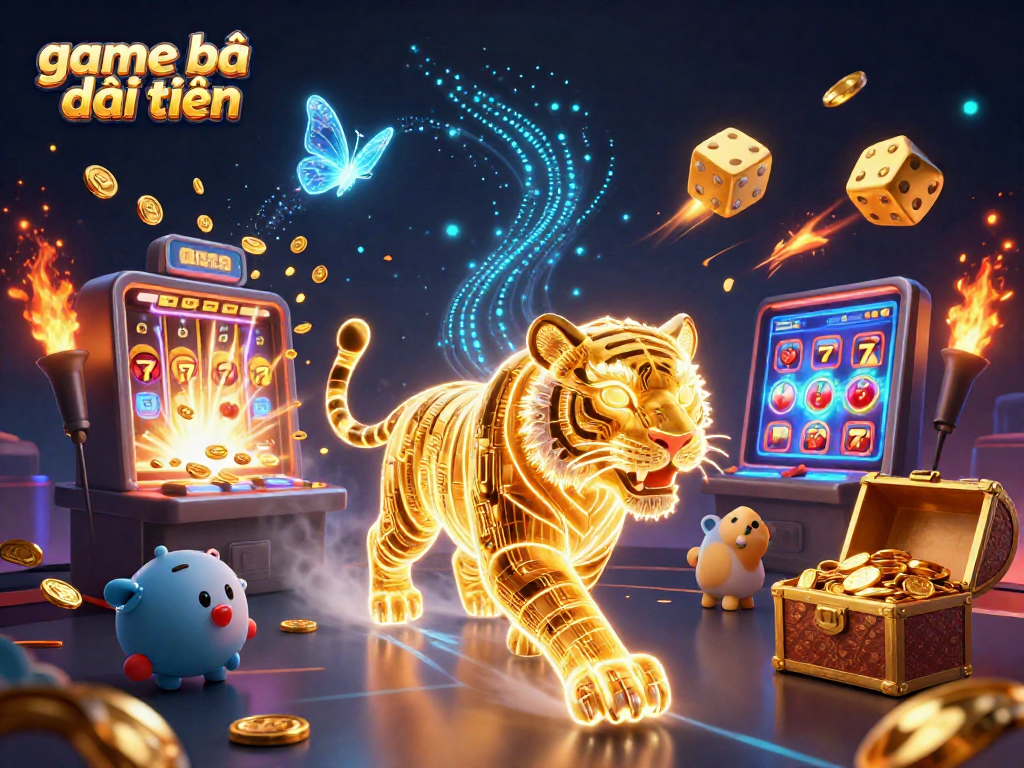 Experience the thrill of game bài đổi thưởng in a vibrant digital casino scene filled with exciting action.