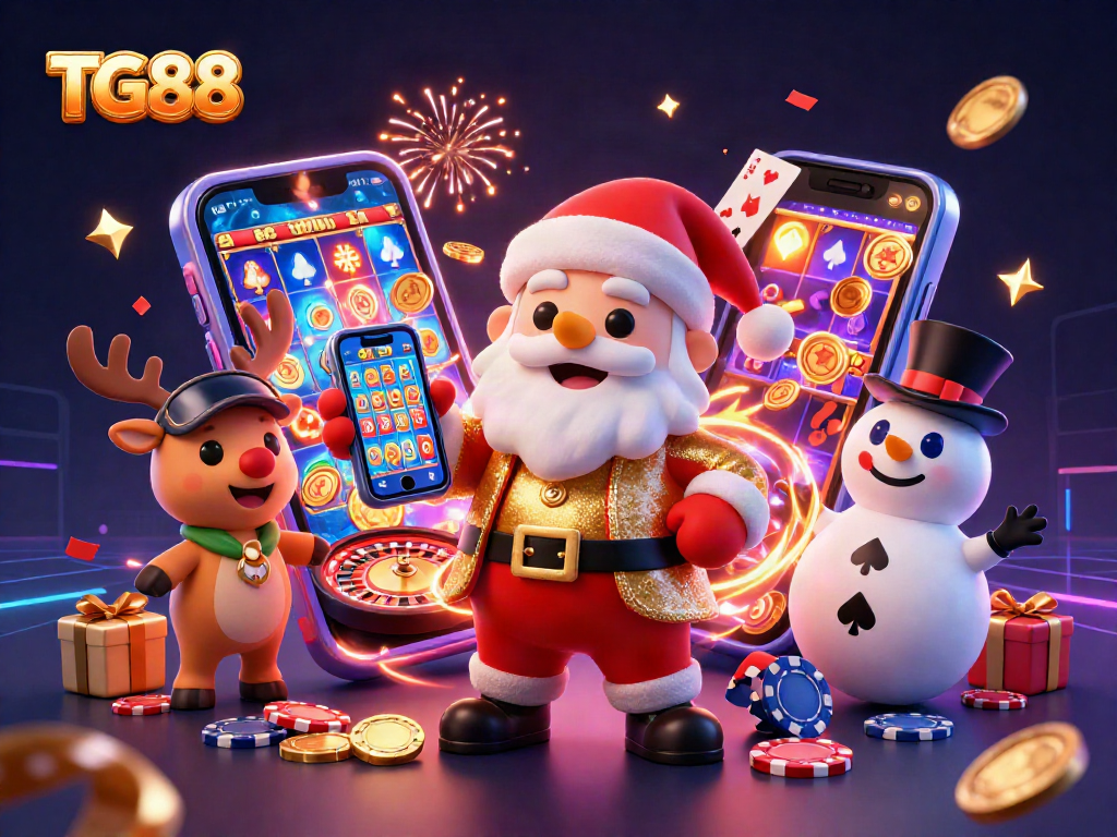 Experience the thrill of TG88 with colorful slots, golden coins, and festive casino characters.