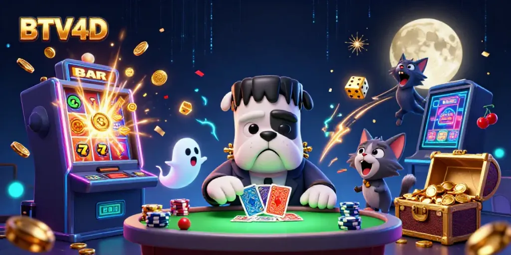 Permainan menarik di BTV4D dengan Frankenstein bulldog yang mengocok kartu di meja berlampu hijau