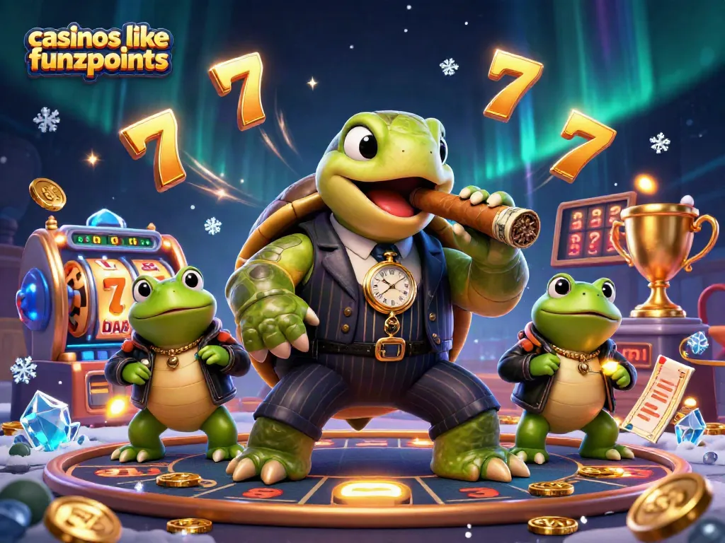 Play at casinos like Funzpoints with exciting slots, surrounded by dynamic game elements and vibrant characters.