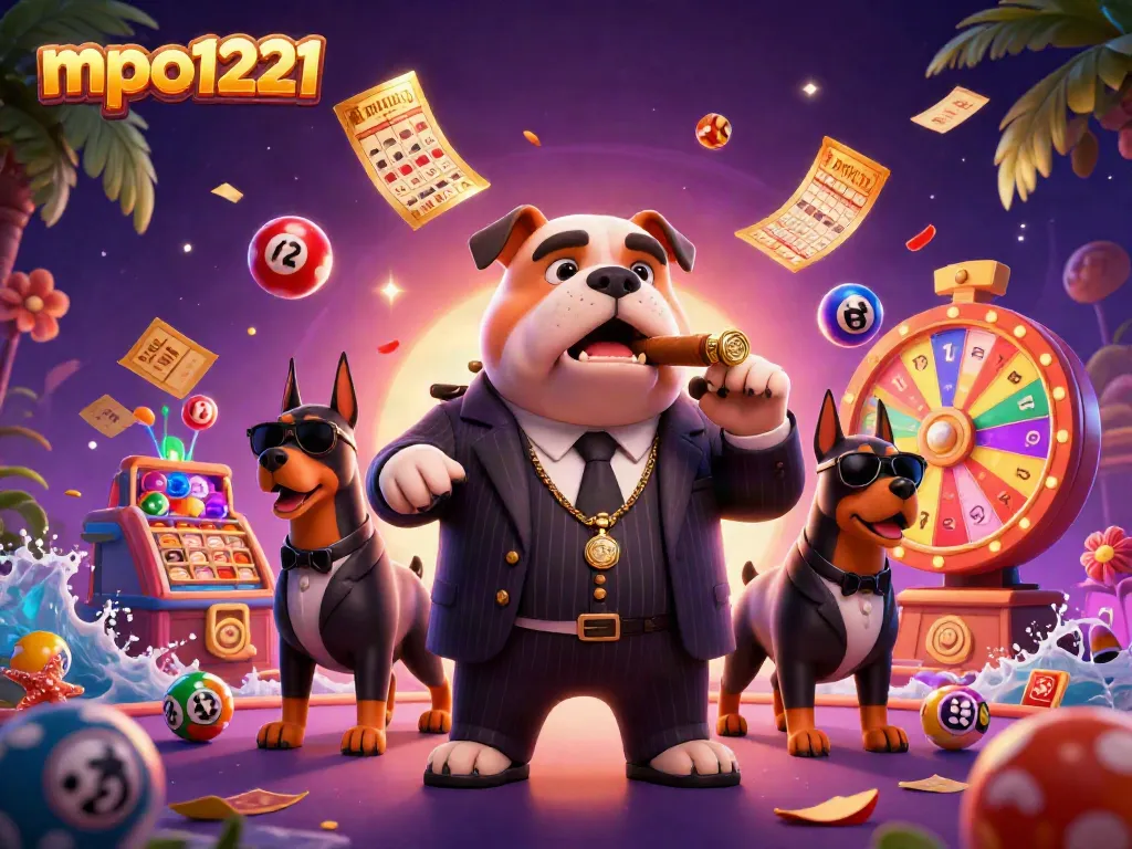 Engage with the excitement of mpo1221 as a mafia boss bulldog oversees a vibrant casino scene.
