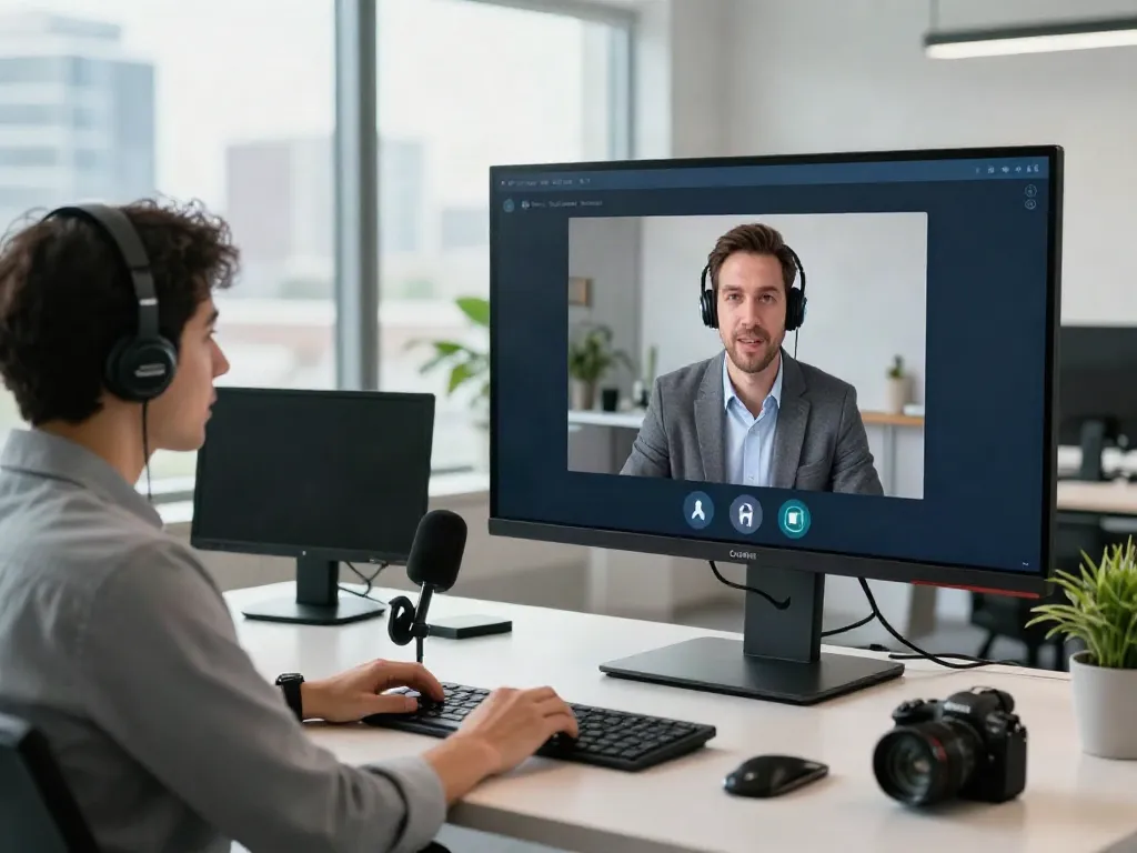 Deepfake protected Online Video Calls, Meetings and Conferencing in a modern office setup.