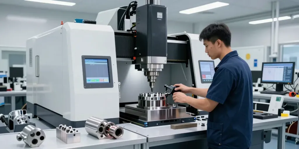 Leading aerospace CNC parts manufacturers at work in a modern machining workshop.