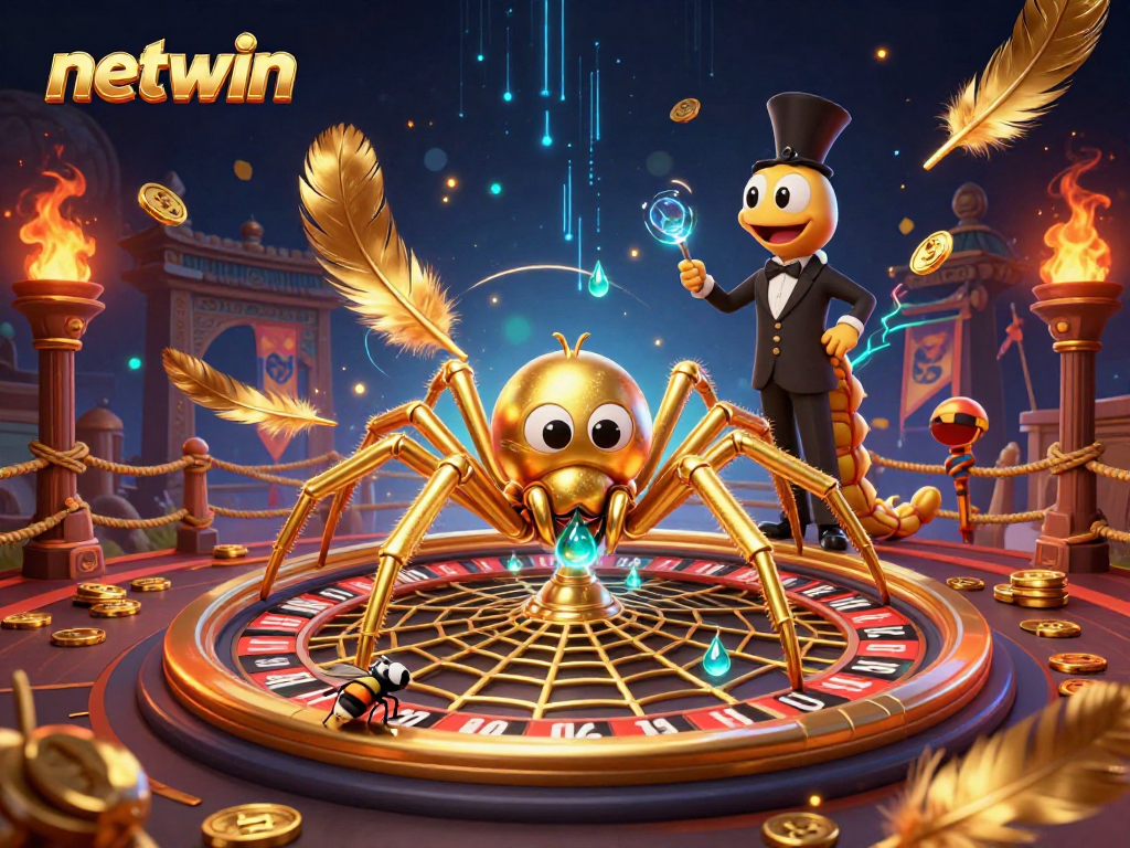 Experience netwin with a captivating 3D scene of a spider and croupier engaging in dynamic bets.
