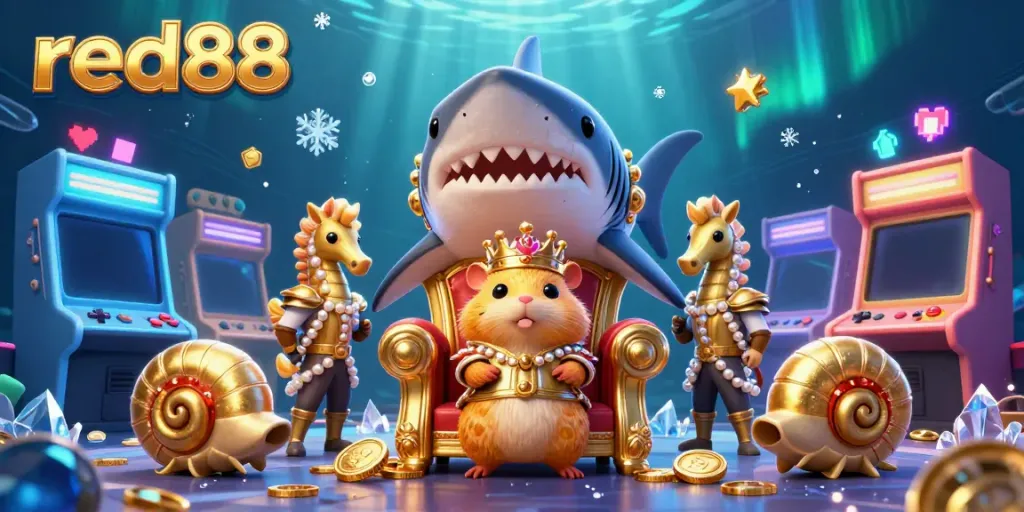 Experience thrilling wins at red88 with a vibrant 3D casino-themed illustration, showcasing dynamic gaming elements.