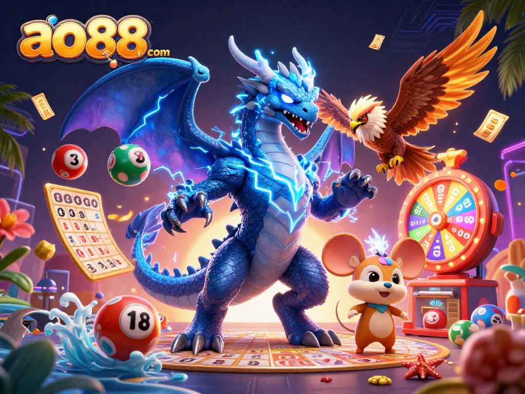 Experience exhilarating wins at ao88 com with vibrant lottery balls, dynamic prize wheels, and captivating casino elements.