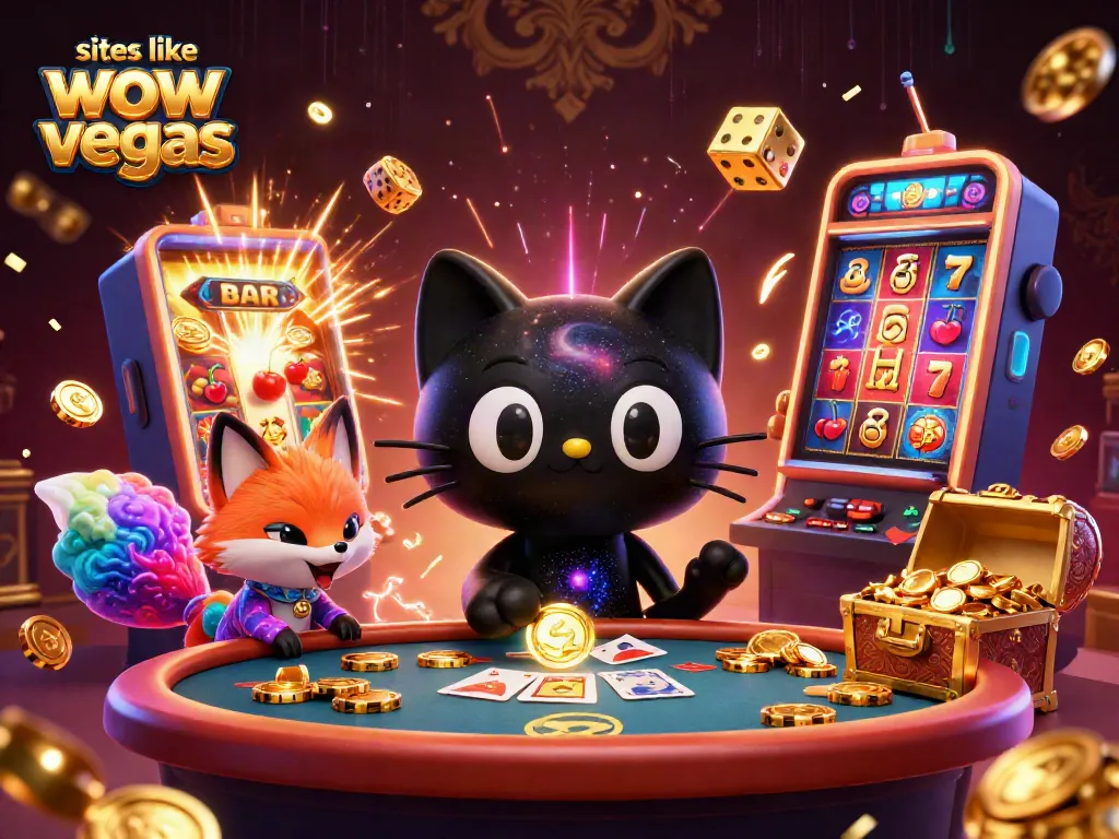 Experience thrilling gameplay at sites like WOW Vegas with cartoon characters and vibrant casino elements.