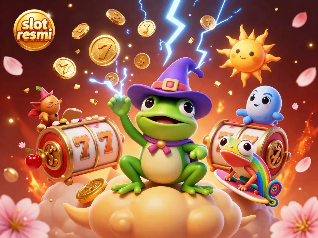 Experience the magic of slot resmi with vibrant characters creating golden coins in a dynamic casino scene.