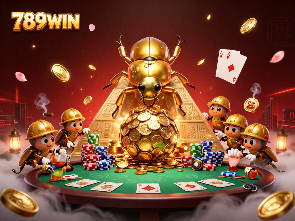 Experience the thrill of 789WIN with vibrant casino scenes showcasing golden fortunes and poker excitement.