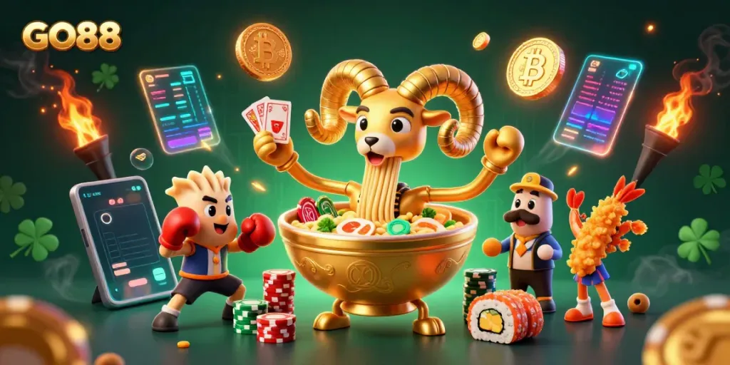 Experience exciting gaming at GO88 with vibrant characters and casino elements in action.