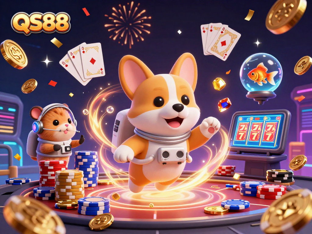 Join the thrilling QS88 gameplay experience as our cartoon characters win big in a space casino.