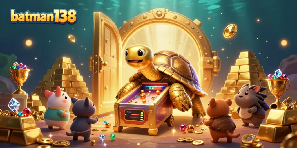 Experience the thrill of batman138 casino with a golden tortoise pinball machine and treasures!