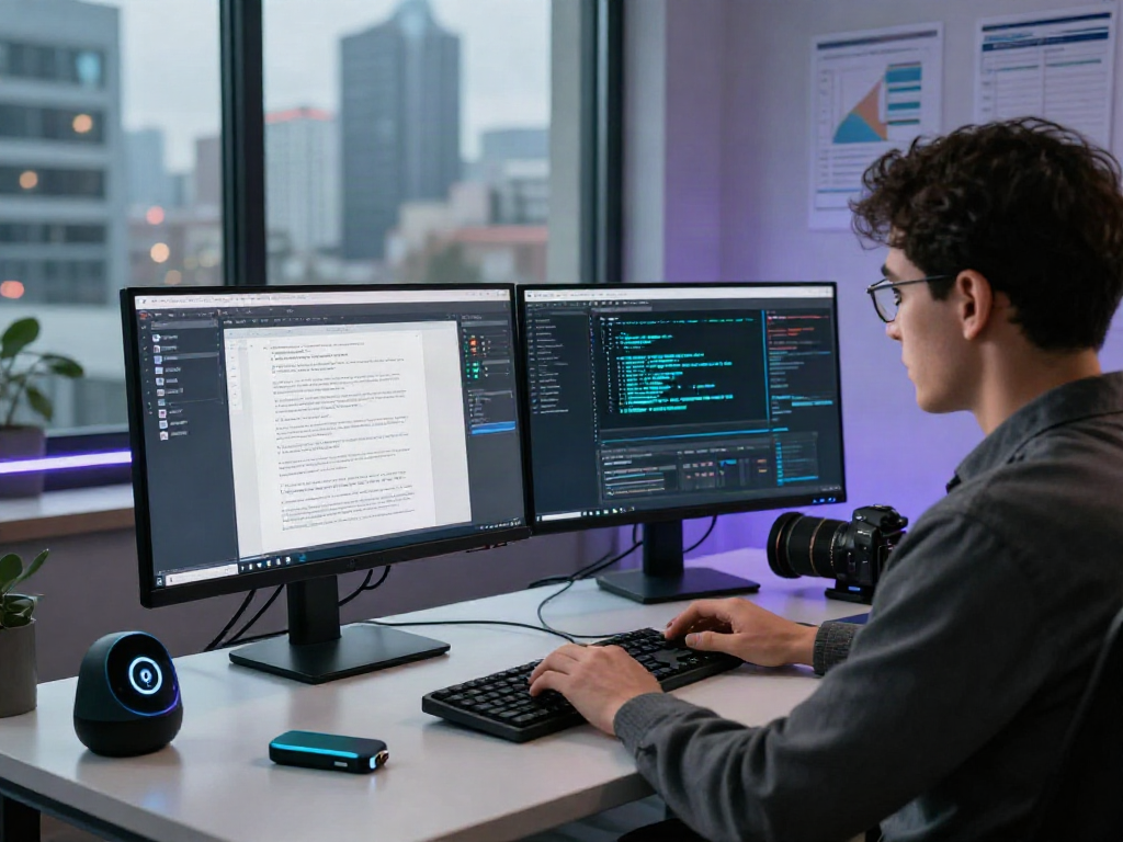 Expert analyzing document fraud detection software in a modern workspace, showcasing high-tech tools and real-time monitoring.
