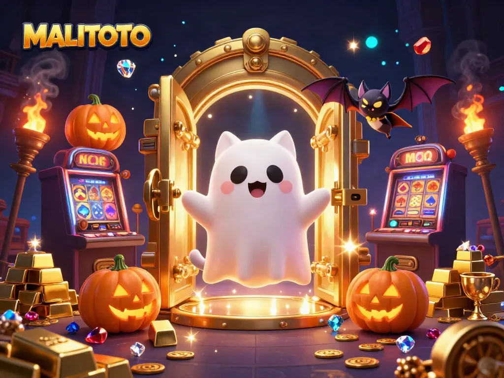 MALITOTO showcases a vibrant ghost cat and vampire bat in a haunted casino scene, attracting attention and excitement.