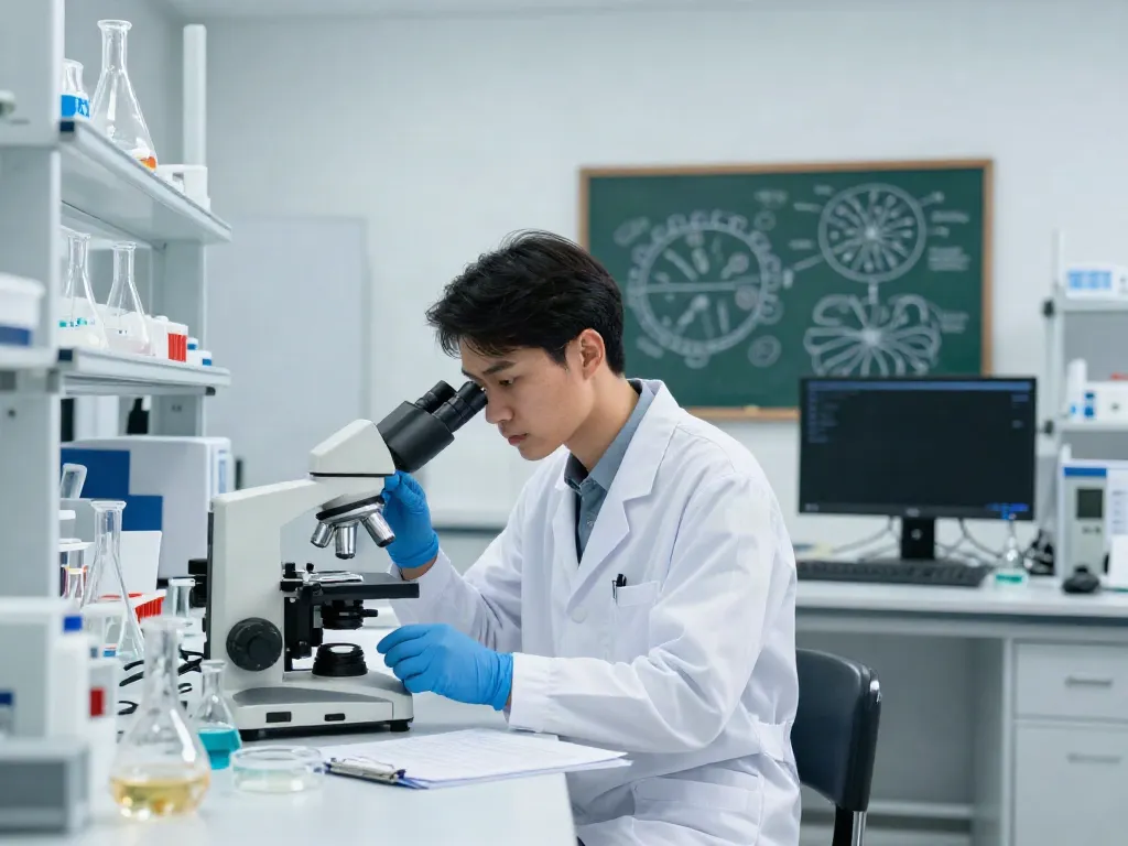Scientist studying Thymosin Alpha 1 peptide in a modern laboratory.