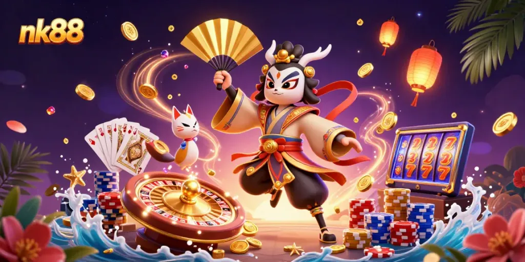 Experience the thrill of nk88 casino games with vibrant characters and dynamic gambling elements.