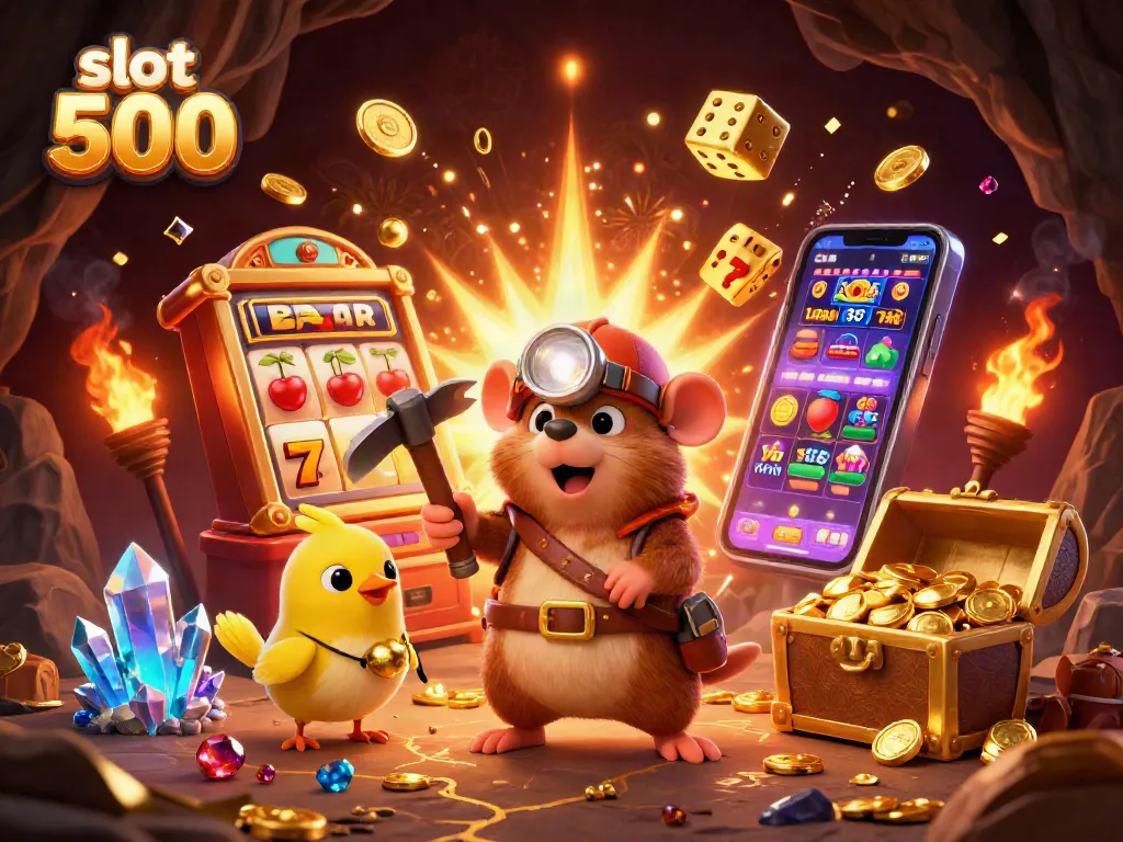 Engage with the slot deposit 500 experience in a vibrant 3D illustration featuring a treasure hunter mole.