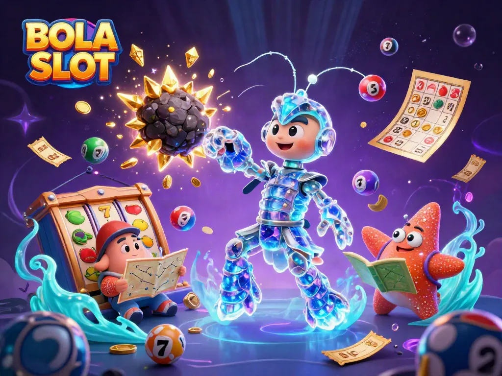 BOLA SLOT showcases a stunning scene with a samurai mantis shrimp and starfish among vibrant gaming elements, representing the energy of online slots.