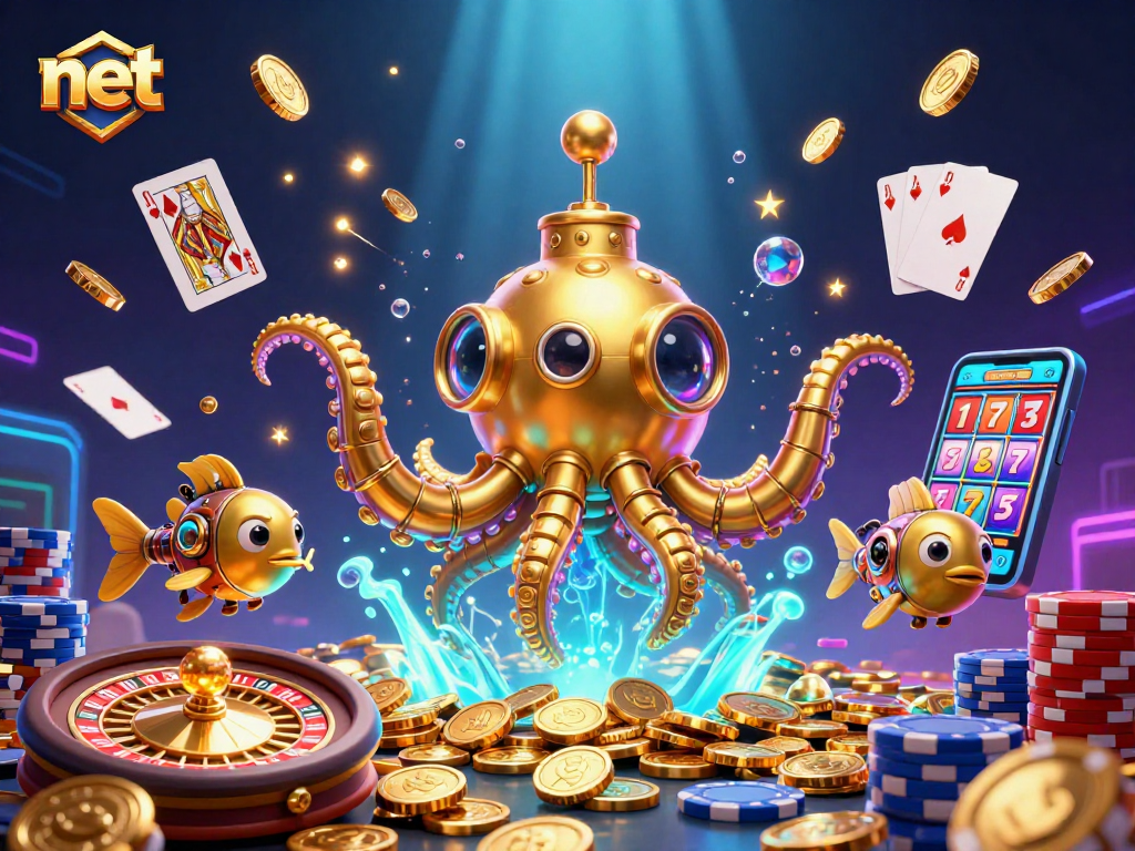 Experience thrilling online casino adventures with net-themed characters and golden treasures.
