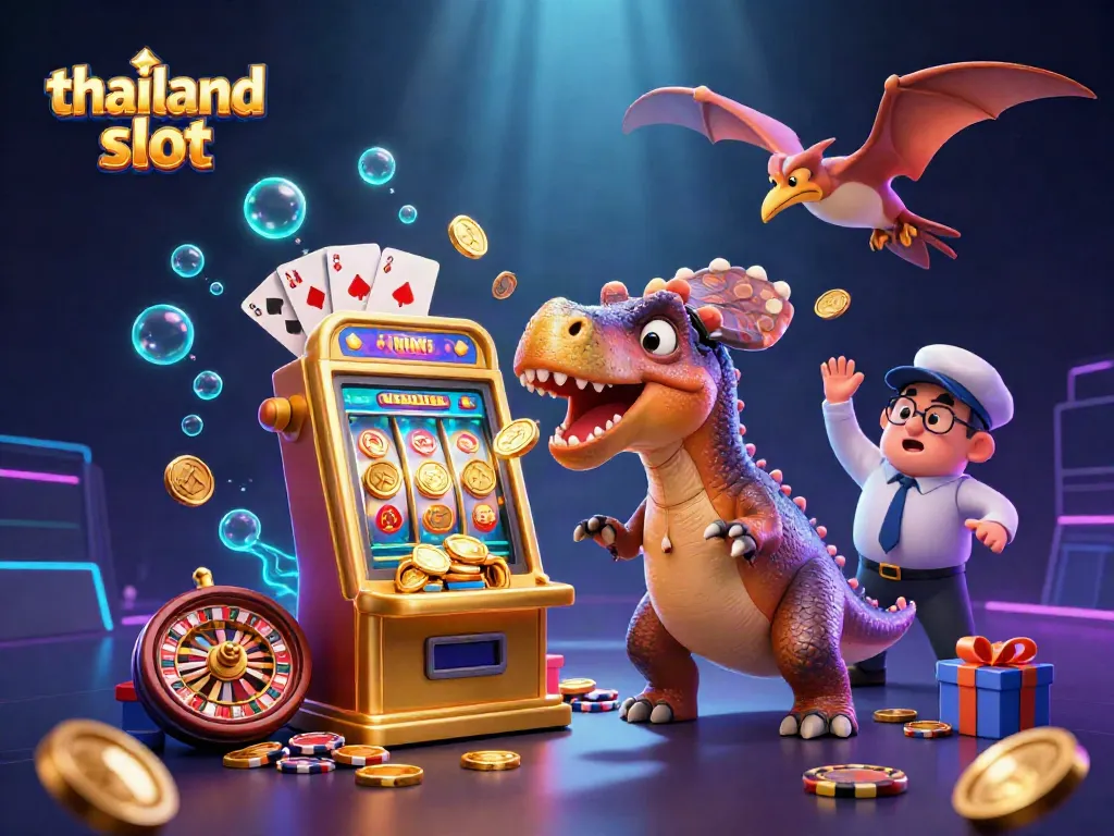 Experience thrilling action with thailand slot characters as they win jackpots and catch coins in a vibrant casino scene.