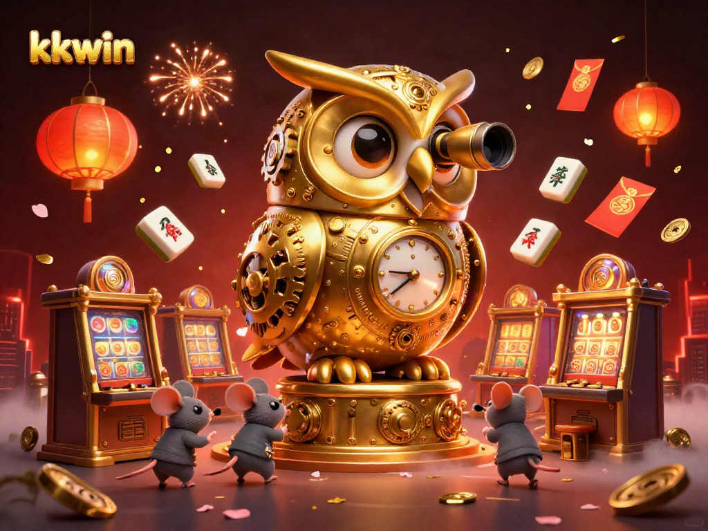 Join the excitement at kkwin with a vibrant casino scene showcasing a golden owl and wind-up mice!
