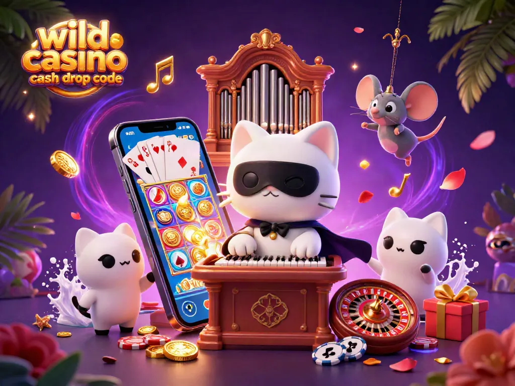 Claim bonuses with wild casino cash drop code while enjoying a vibrant casino illustration.