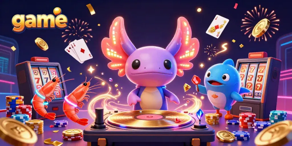 Experience exhilarating gameplay in a vibrant casino scene with the game characters.