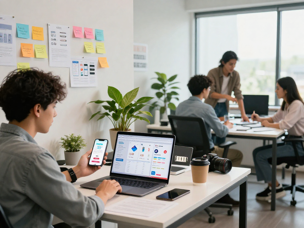 Boost your app's visibility by learning to buy ios installs effectively in a vibrant office scene.