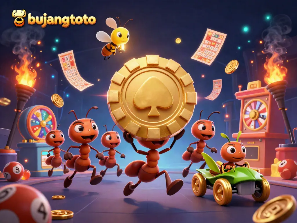 Experience the excitement of bujangtoto as cartoon ants undertake a thrilling lottery heist with golden rewards.