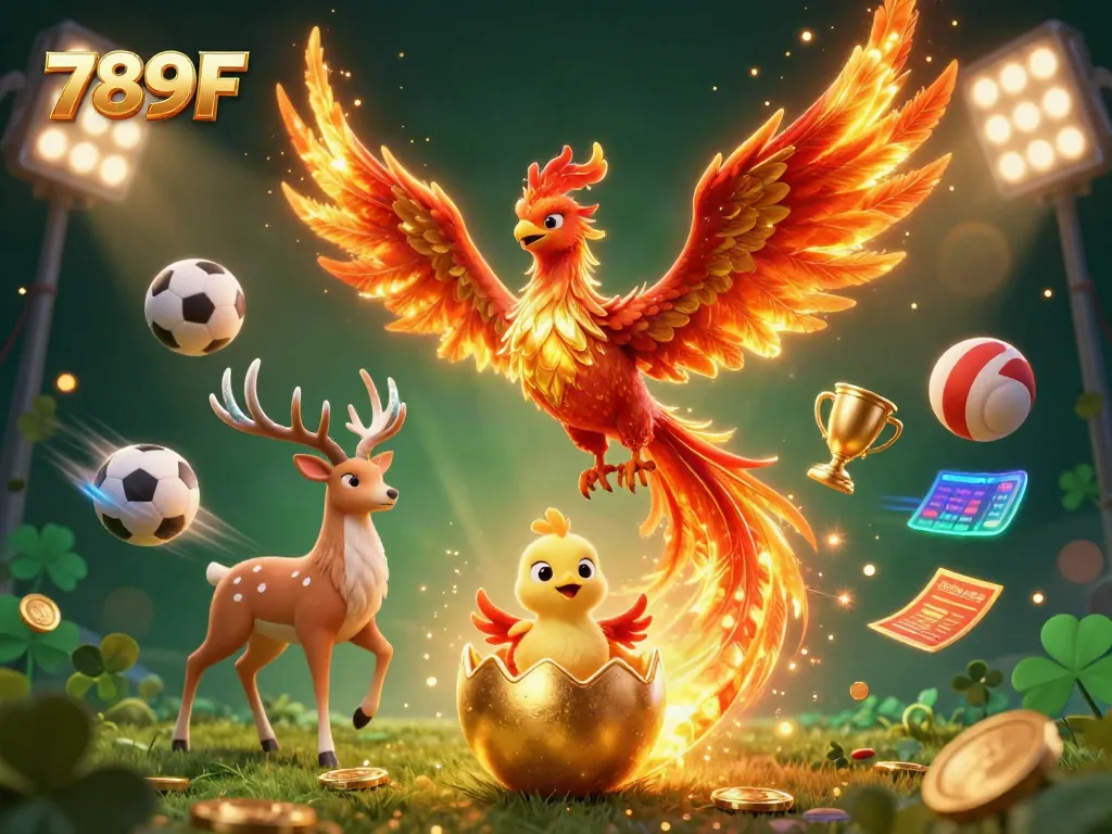 Experience the thrilling action of 789F Casino with a vibrant 3D phoenix and dynamic game elements.