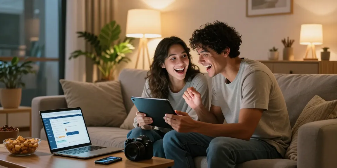 Engaging couple enjoying an interactive nsfw chat in a cozy living room setting.