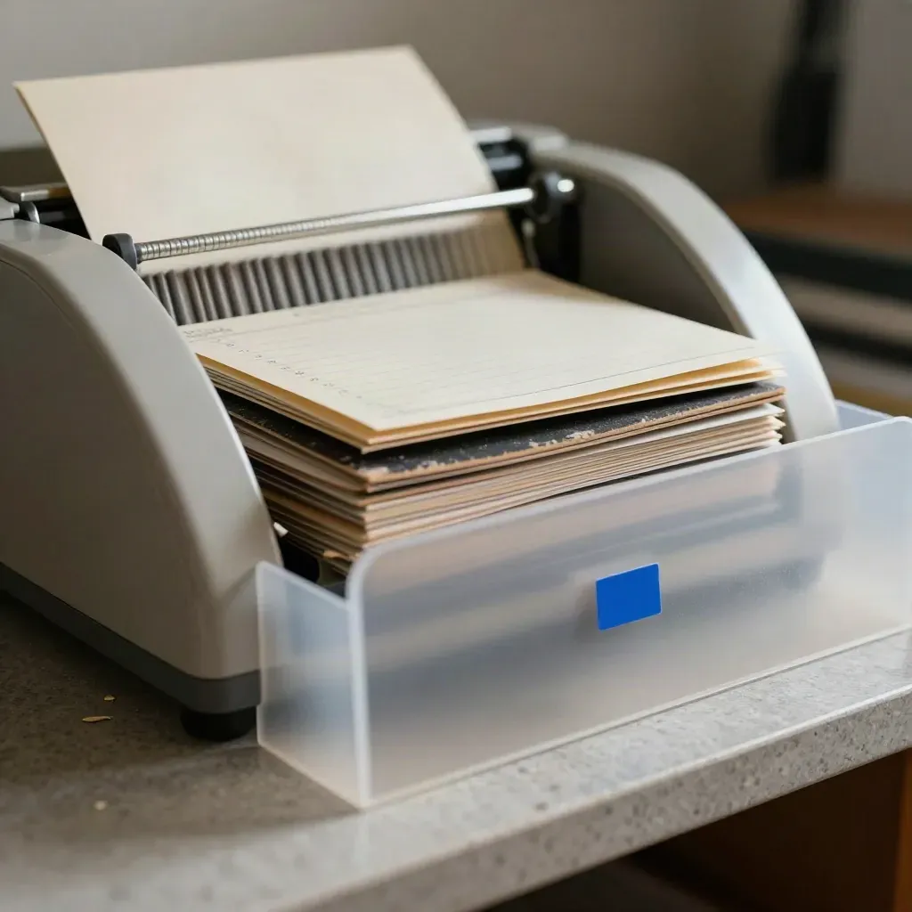 Frosted divider, tuition sorter, and chalky ledger block on a school finance shelf.
