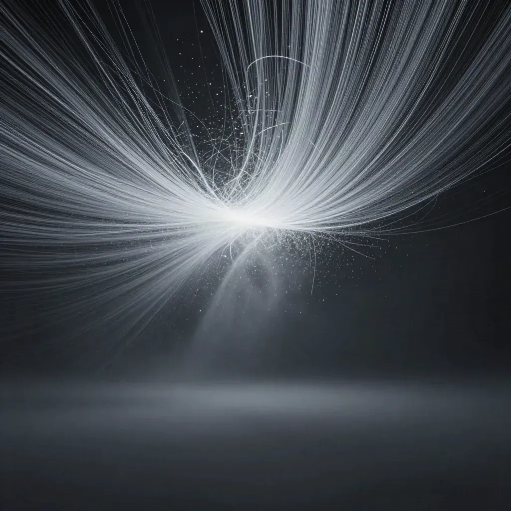Silver filaments bloom in graphite mist with open space for copy.