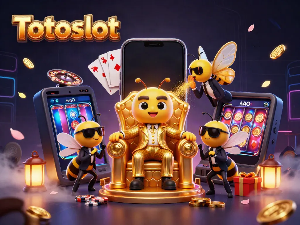 Visualisasi menarik permainan slot Totoslot dengan bos lebah dan karakter unik dalam sebuah adegan.