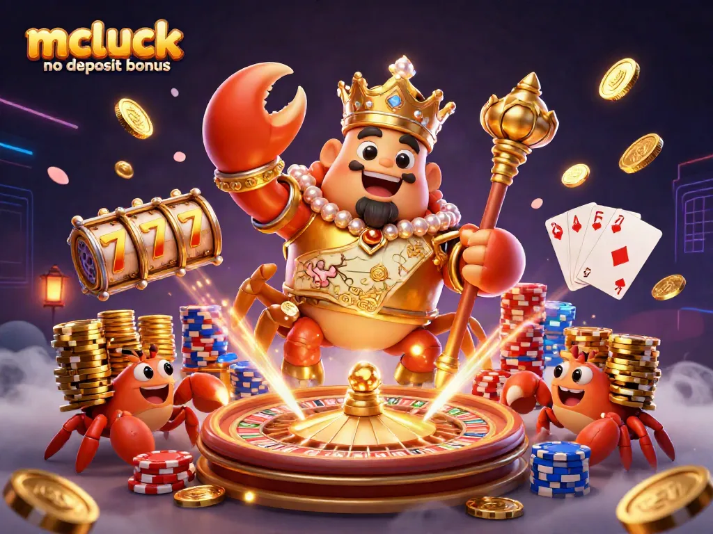 Experience the mcluck no deposit bonus with a vibrant gambling-themed scene of golden riches.