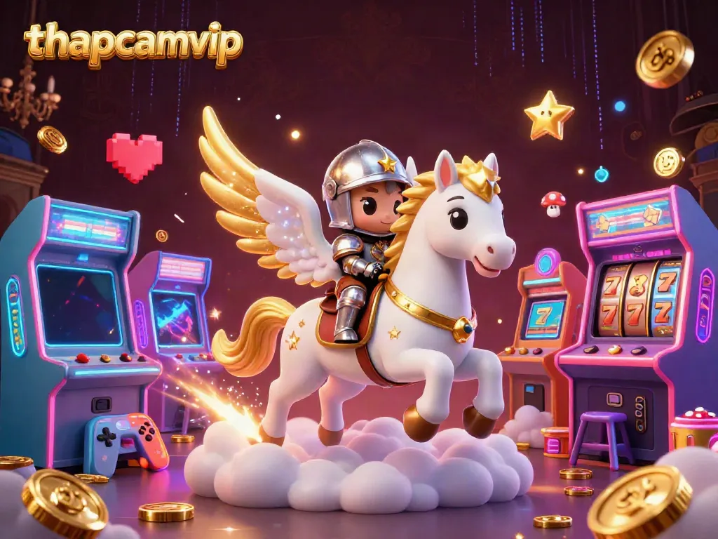 Experience thrilling gaming adventures with thapcamvip's vibrant online casino scene filled with 3D celestial characters.