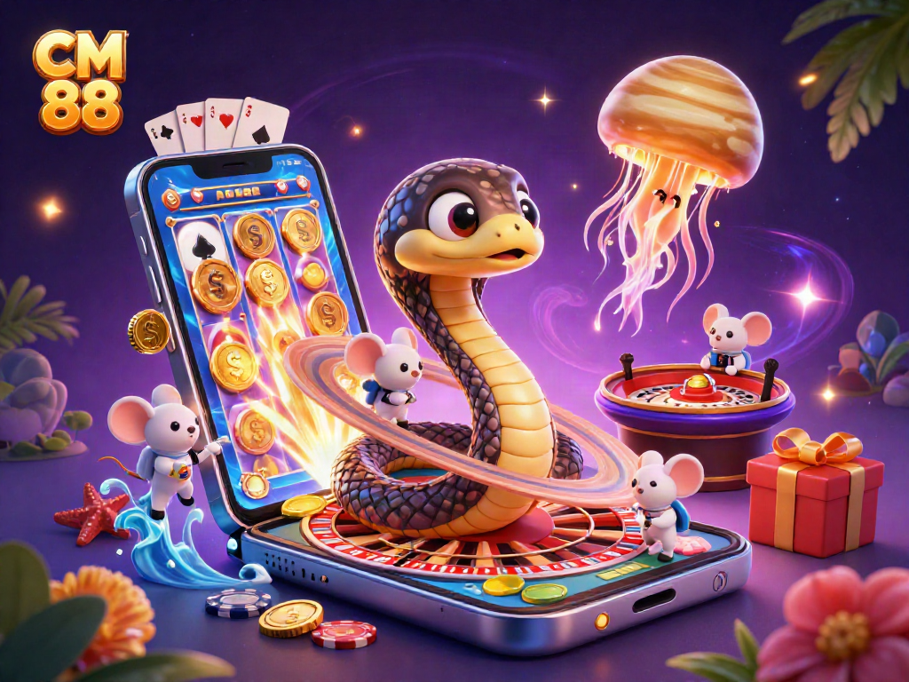 Engage in the thrills at CM 88 with vibrant casino games and cosmic elements in a rich 3D scene.
