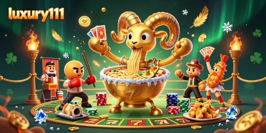 Get ready to play at luxury111 with vibrant characters and thrilling slots in a festive casino scene.