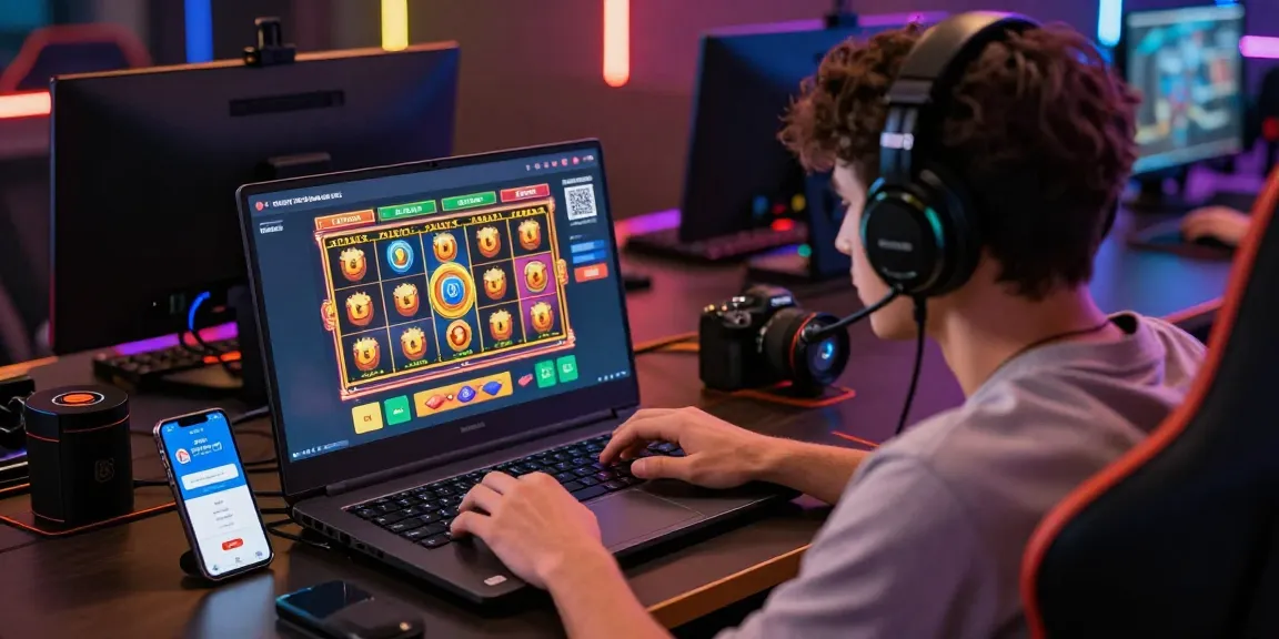 Intense player enjoying a slot depo 10k online gaming experience with vibrant interface and QRIS payment.