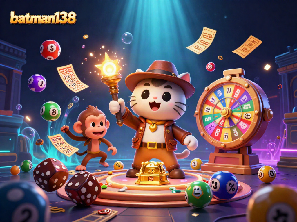 Engage with batman138 at this vibrant casino scene featuring a cat archaeologist and a treasure hunt.