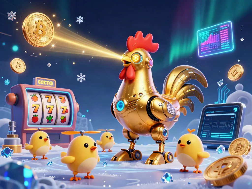 Engage with scr111-aus in this vibrant casino scene featuring a golden rooster robot and casino games.