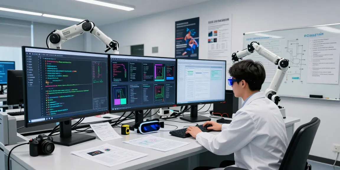 AI Detection lab with researcher analyzing data on advanced displays and code screens.