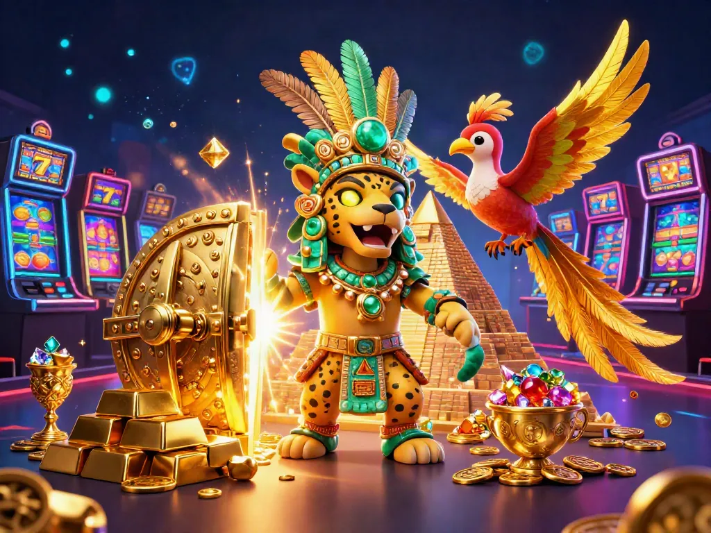 Bujang toto game scene with a Mayan priest, quetzal bird, and casino elements illuminating excitement.