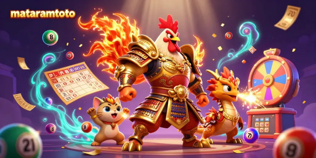 Engage with mataramtoto as a powerful rooster warrior and dragon hatchling celebrate lottery gaming.