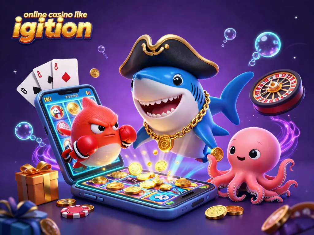 Experience the thrill at an online casino like Ignition with vibrant characters, thrilling games, and bonuses.