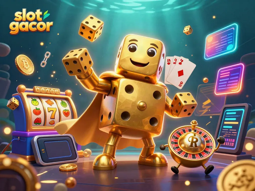 Engage with slot gacor gameplay featuring animated golden dice and vibrant slot reels.