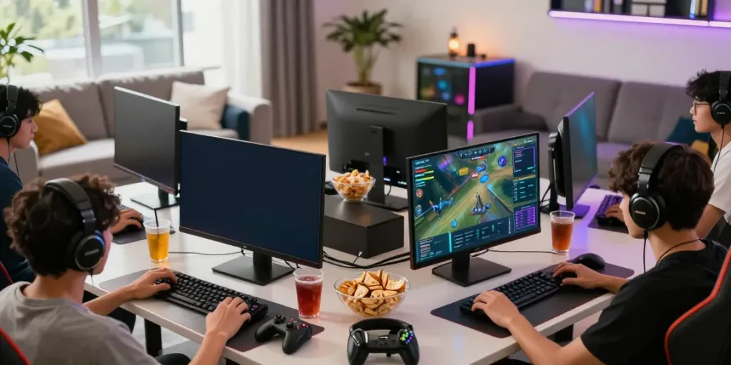 Engaged players experiencing singatoto online gaming in a vibrant home setting