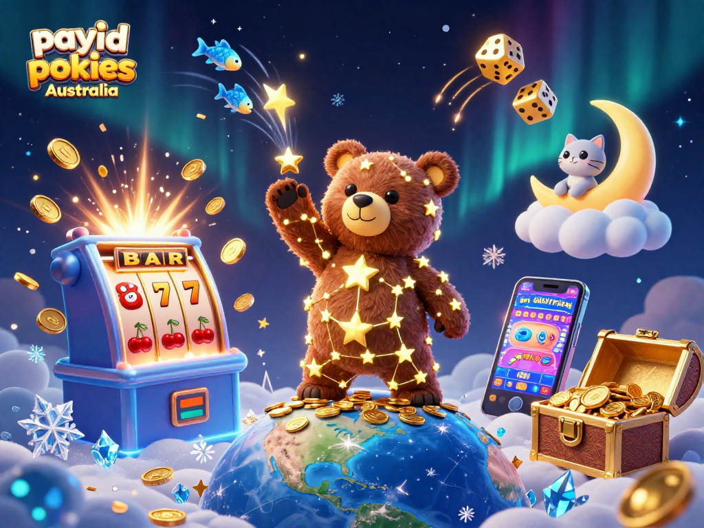 Engage with payid pokies Australia through vibrant 3D illustration showcasing winning energy and jackpot excitement.